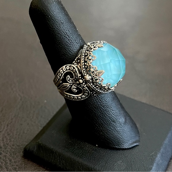 Konstantino Sterling Silver Turquoise Rock Crystal doublet ring - Picture 8 of 14